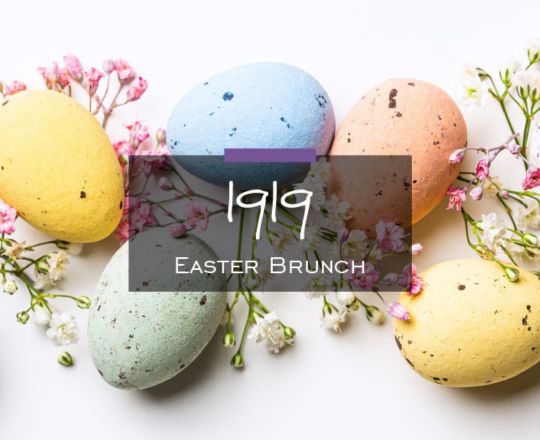 Image of colorful Easter Eggs that says 1919 Easter Brunch