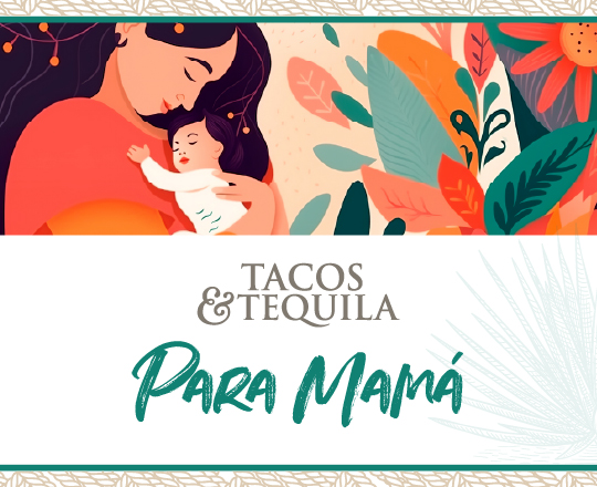 illustration of mother and baby with colorful flowers that reads: Para Mamá