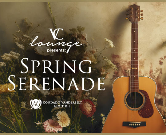 guitar with flowers that reads: VC Lounge Spring Serenade
