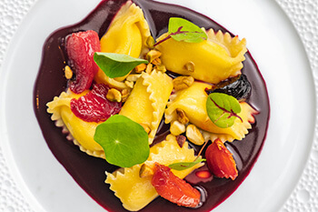 Pasta with dark sauce